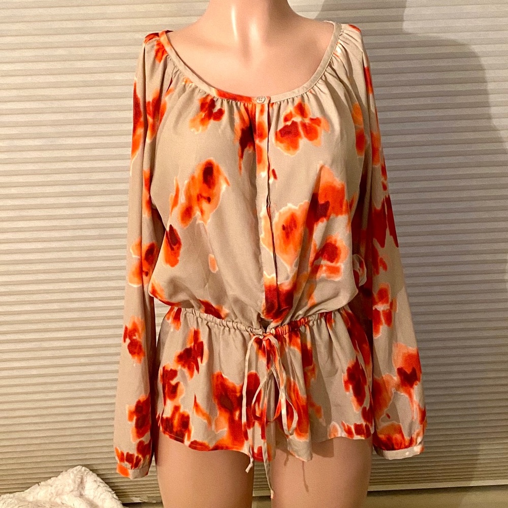 MICHAEL by Michael Kors Tan/Red Floral Blouse, 12